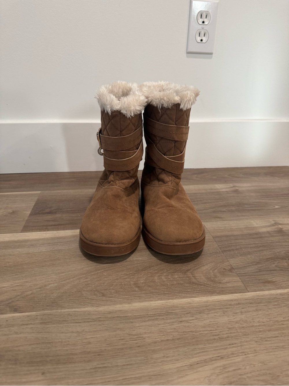 G by Guess Quilted Mid-Calf Faux-Fur Trim Boots - Chestnut Brown